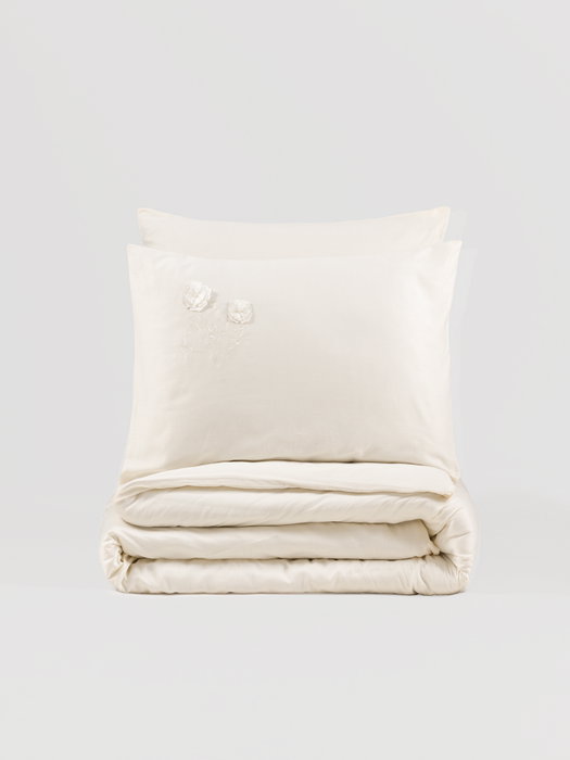 L'essentiel linge de maison Juego de funda de edredón de satén, Ecru, Doble